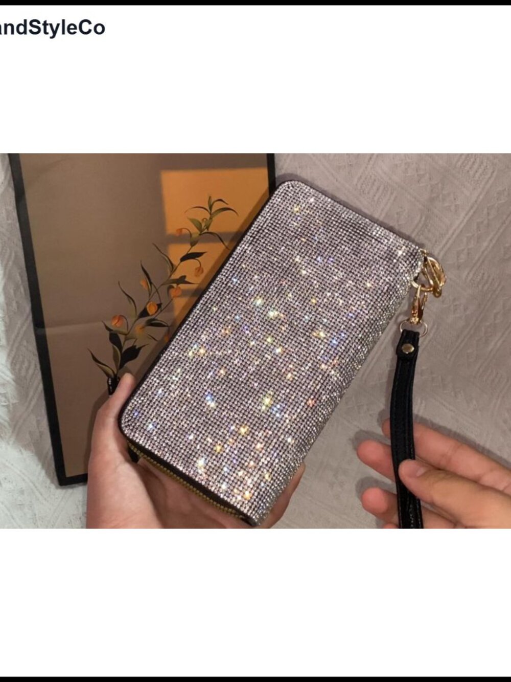 Rhinestone Wristlet Clutch Purse Large Capacity Double Zipper Card Holder - Picture 6 of 6